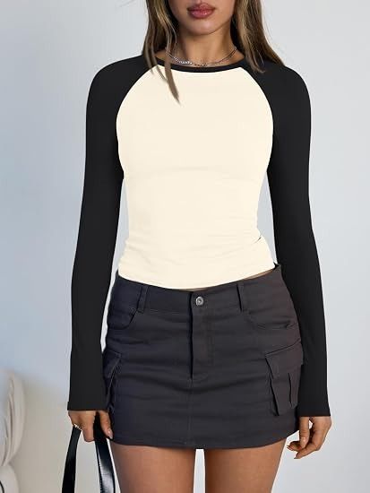 Black And White Long Sleeve Raglan Top image 4